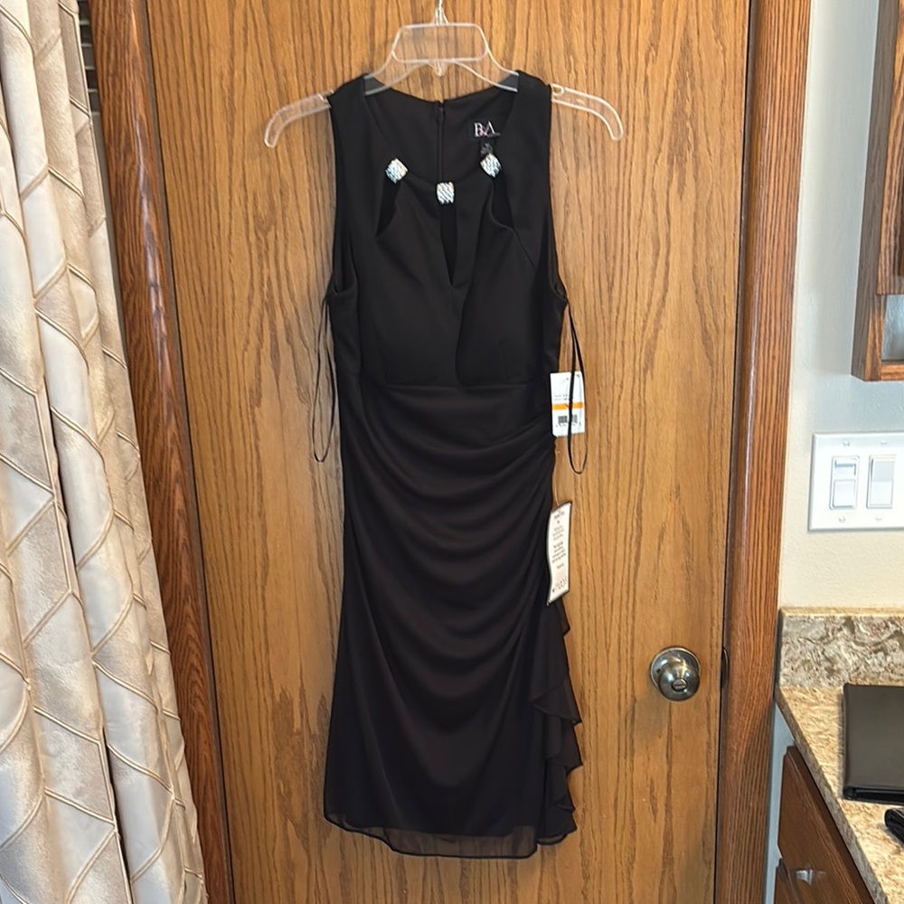 Betsy & Adam Red Ruched Halter Cocktail Dress